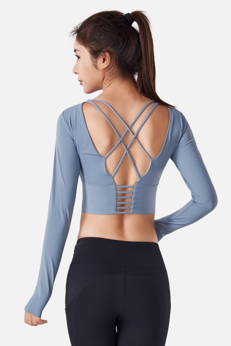 Lyra Long Sleeve Crop Top with Built-in Bra-Akari Athleisure
