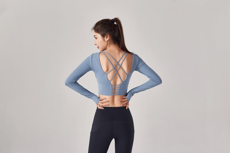 Lyra Long Sleeve Crop Top with Built-in Bra-Akari Athleisure